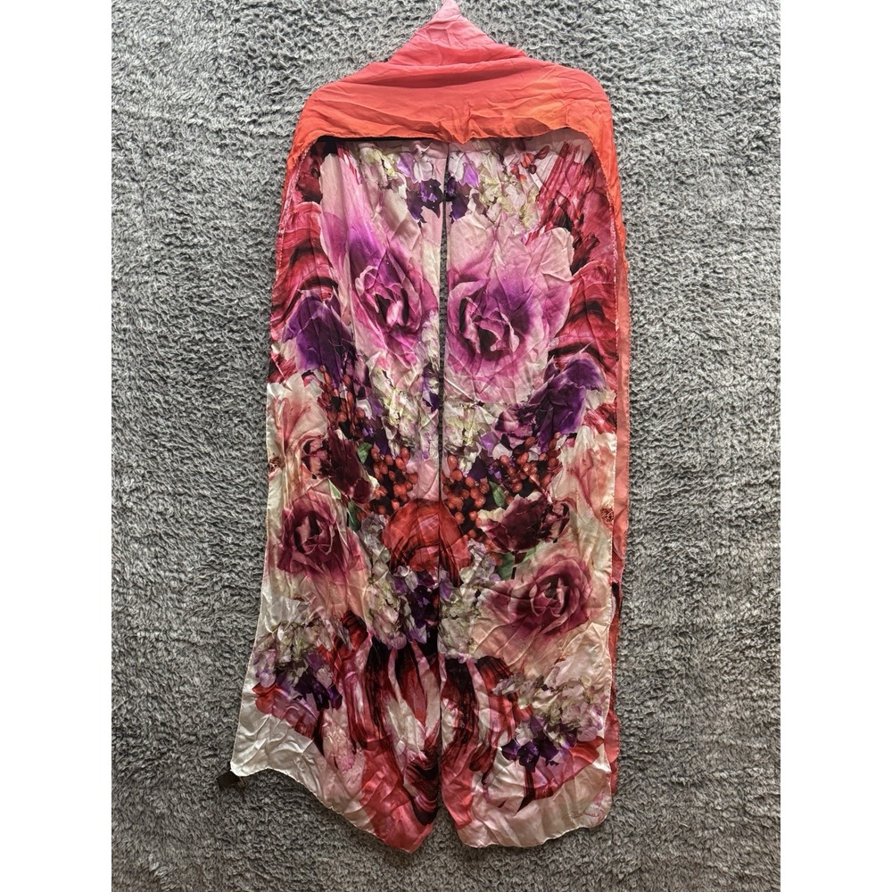 Roberto Cavalli 100% Silk 106"x26" - Made in Italy - Red Floral Scarf
